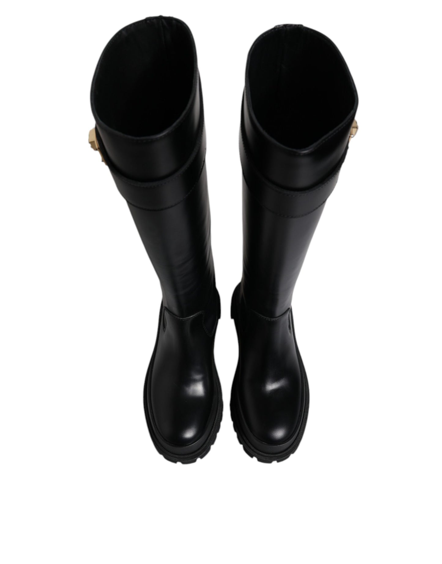 Dolce & Gabbana Schwarze DG Logo Kalb Leder Hohe Stiefel Schuhe