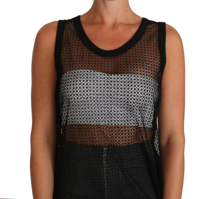 Dolce & Gabbana Schwarzes Netz-T-Shirt mit transparenter Bluse
