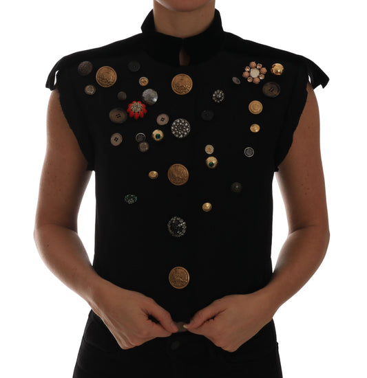 Dolce & Gabbana Schwarze verschnörkelte Militärjacke mit Blumenmuster Weste