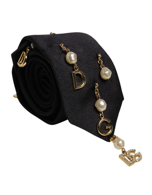 Dolce & Gabbana Schwarze verstellbare Krawatte mit Logo-Verzierung