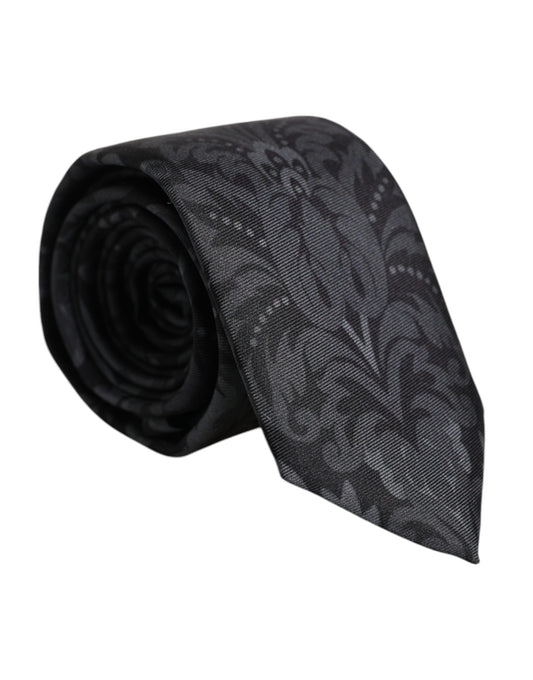 Dolce & Gabbana Schwarze graue Blumenkrawatte mit Blumenmuster Verstellbare Krawatte