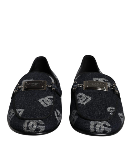 Dolce & Gabbana Schwarzes Logo Baumwolle Loafers Formelle Schuhe