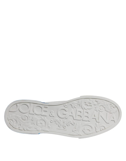Dolce & Gabbana Weiß Blau Leder Logo Low Top Sneakers Schuhe