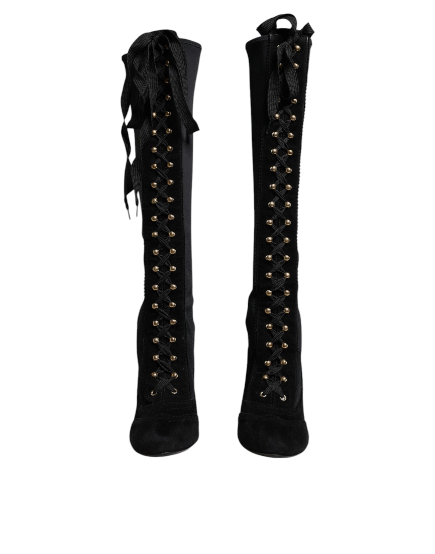 Dolce & Gabbana Schwarz Lace Up Heels Hohe Stiefel Schuhe