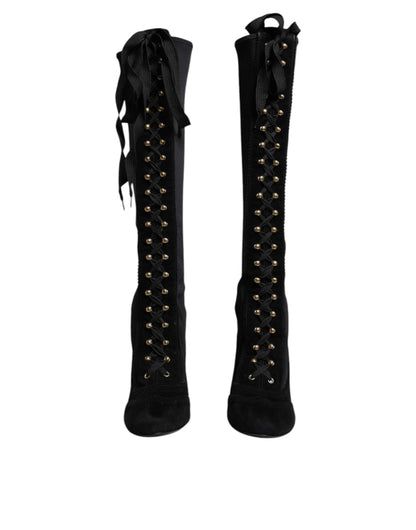 Dolce & Gabbana Schwarz Lace Up Heels Hohe Stiefel Schuhe