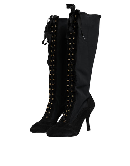 Dolce & Gabbana Schwarz Lace Up Heels Hohe Stiefel Schuhe
