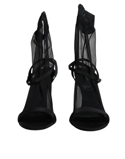 Dolce & Gabbana Schwarz Tüll Stretch Heels Sandalen Schuhe