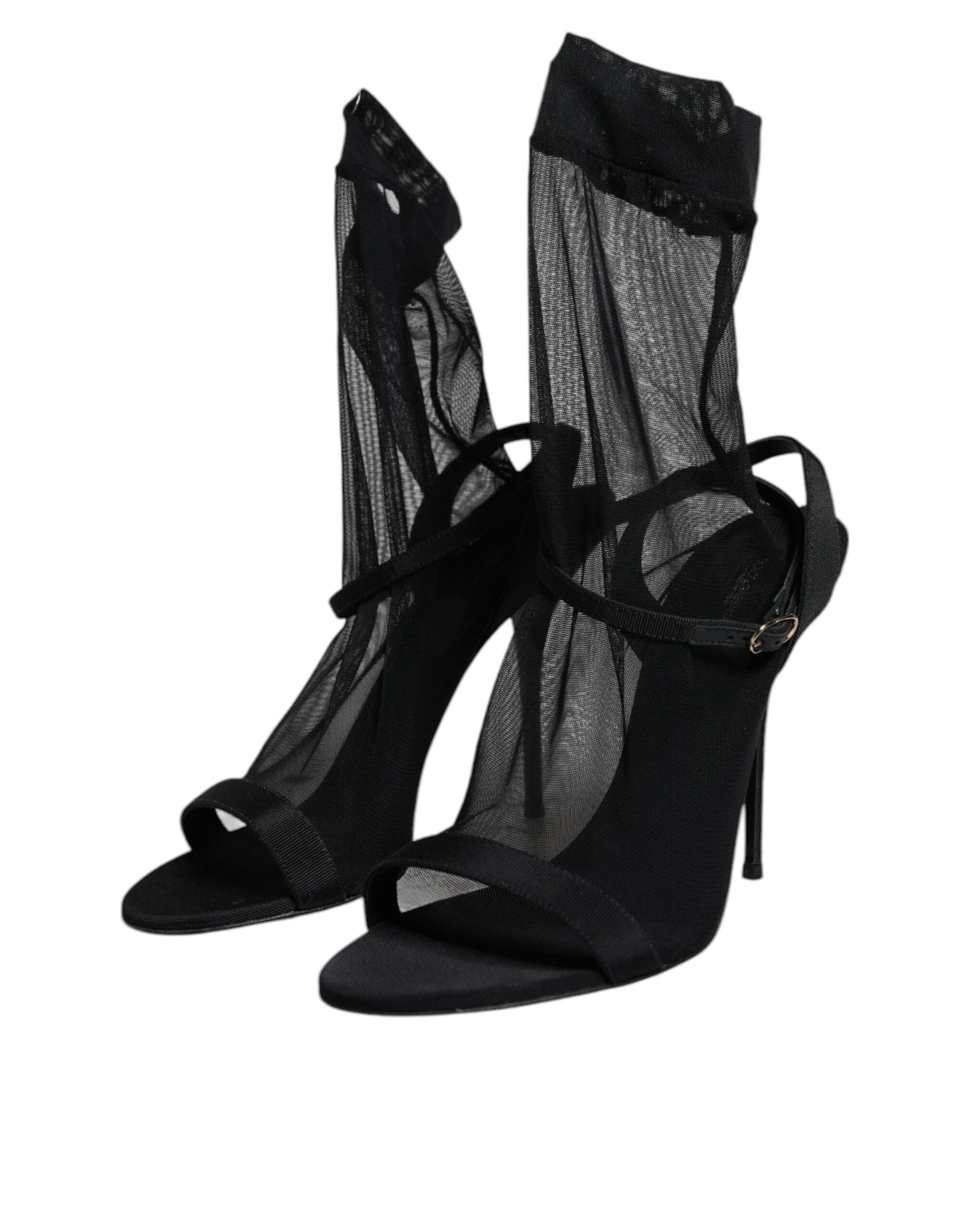 Dolce & Gabbana Schwarz Tüll Stretch Heels Sandalen Schuhe