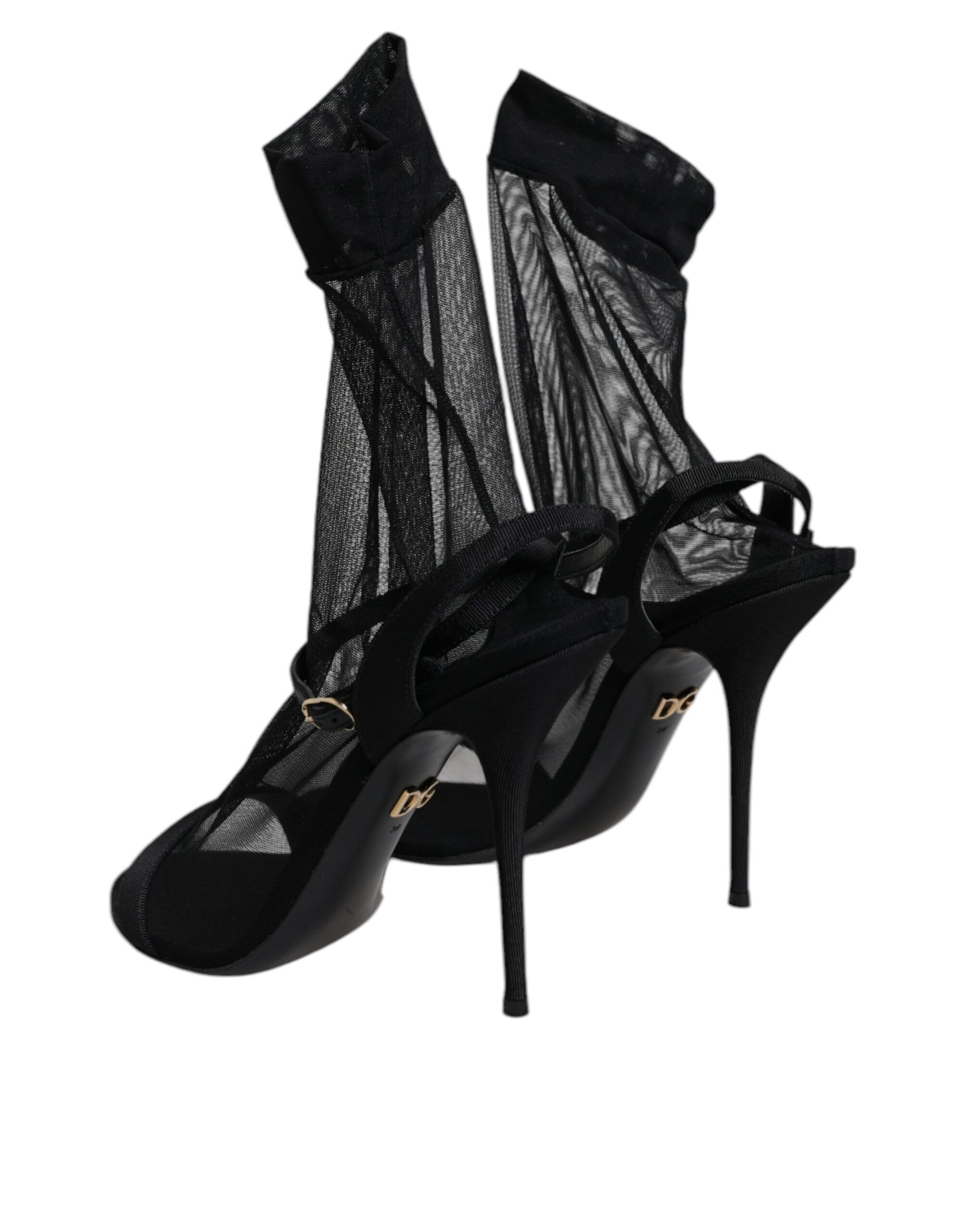 Dolce & Gabbana Schwarz Tüll Stretch Heels Sandalen Schuhe