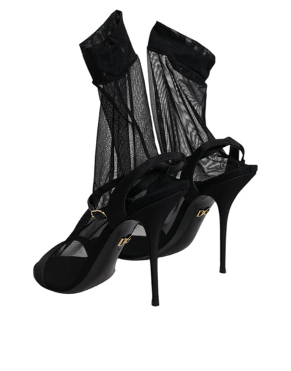 Dolce & Gabbana Schwarz Tüll Stretch Heels Sandalen Schuhe