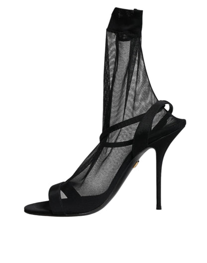 Dolce & Gabbana Schwarz Tüll Stretch Heels Sandalen Schuhe