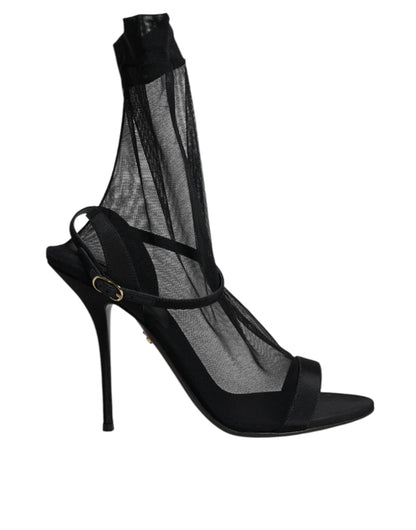 Dolce & Gabbana Schwarz Tüll Stretch Heels Sandalen Schuhe
