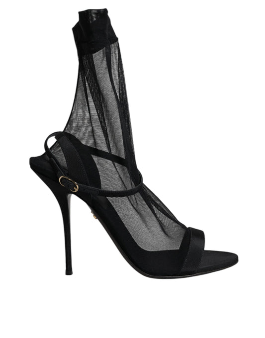 Dolce & Gabbana Schwarz Tüll Stretch Heels Sandalen Schuhe