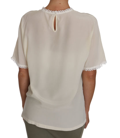 Dolce & Gabbana Weißes cremefarbenes Seiden-Spitzen-Top Bluse T-Shirt