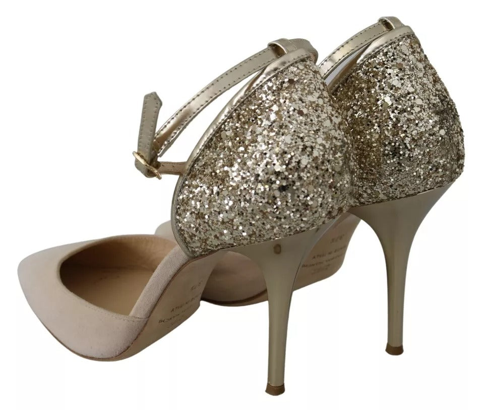 Elisabetta Franchi Beige Leinen Knöchelriemen High Heels Schuhe