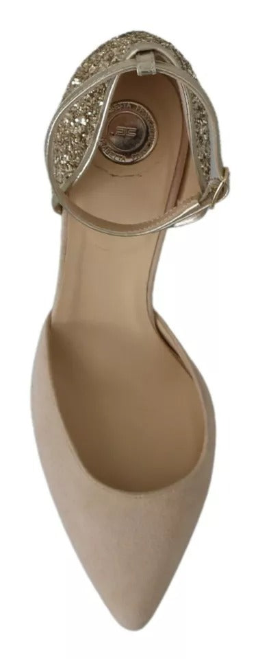 Elisabetta Franchi Beige Leinen Knöchelriemen High Heels Schuhe