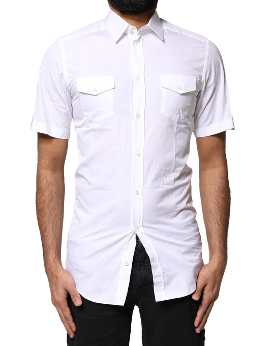 Dolce & Gabbana Weißes GOLD Button Down Casual Herren Poloshirt