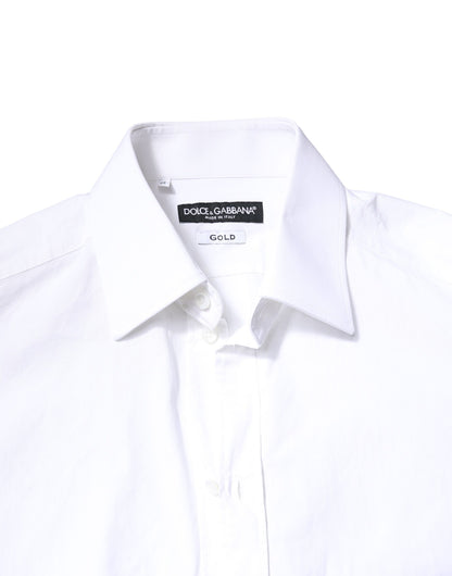 Dolce & Gabbana Weißes GOLD Baumwollhemd mit langen Ärmeln für Männer