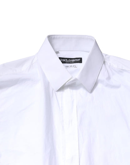 Dolce & Gabbana Weißes SICILIA Formales Herrenhemd aus Baumwolle