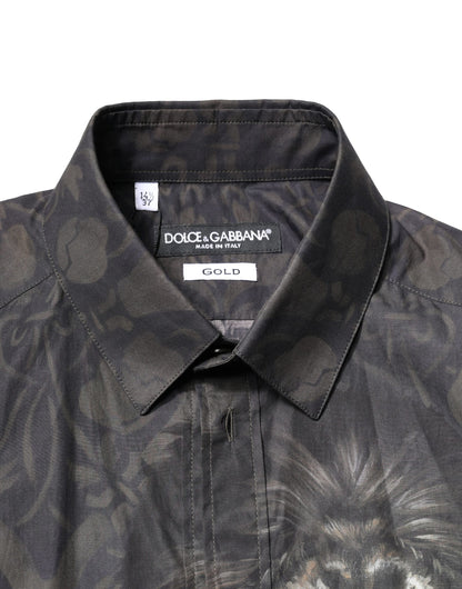 Dolce & Gabbana Schwarzes Royal Pet Portrait GOLD Kleid Hemd