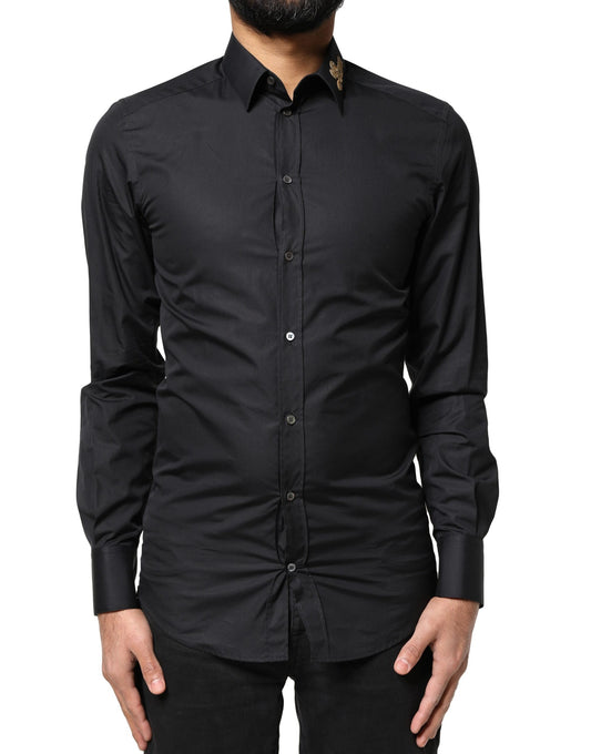 Dolce & Gabbana Schwarzes Love Stickerei GOLD Formelles Hemd