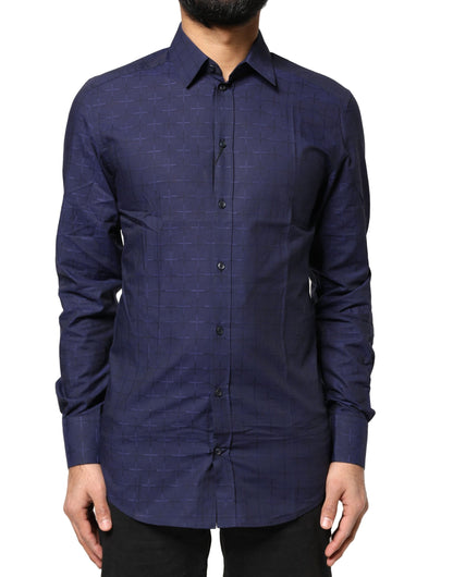 Dolce & Gabbana Blau kariertes Tartan GOLD Hemd für formelle Anlässe