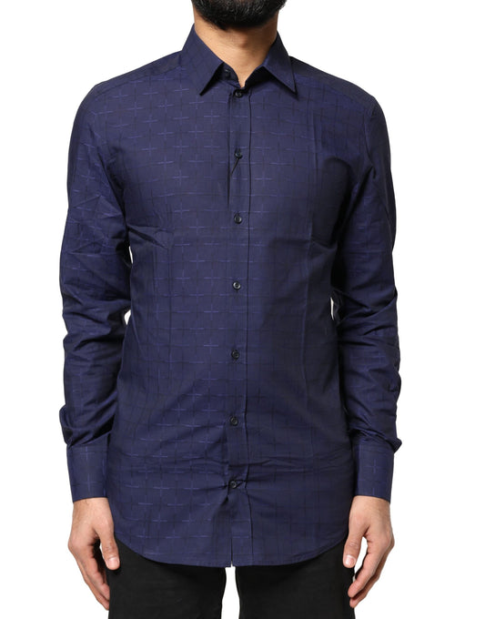 Dolce & Gabbana Blau kariertes Tartan GOLD Hemd für formelle Anlässe
