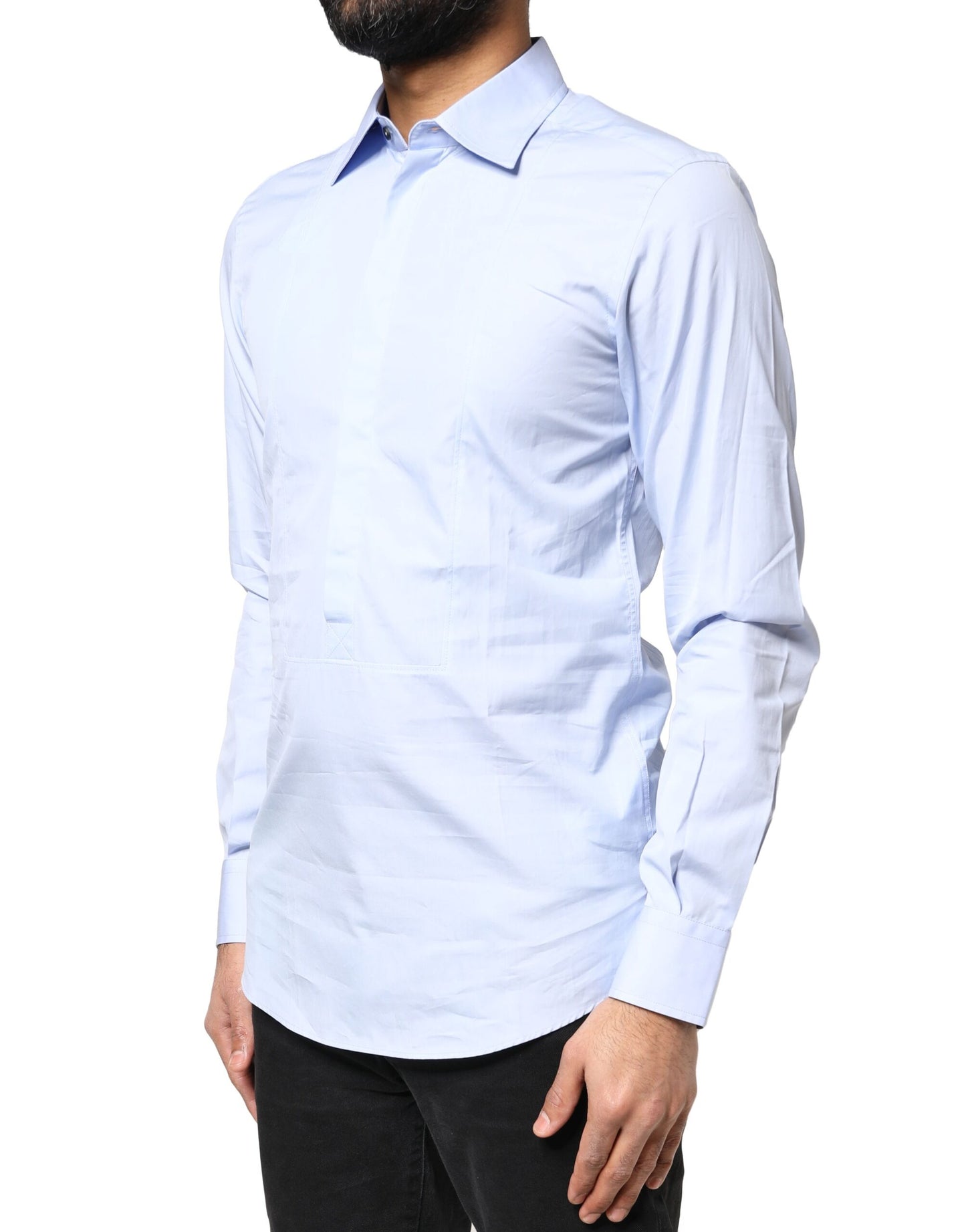Dolce & Gabbana Hellblaues Baumwollhemd mit langen Ärmeln