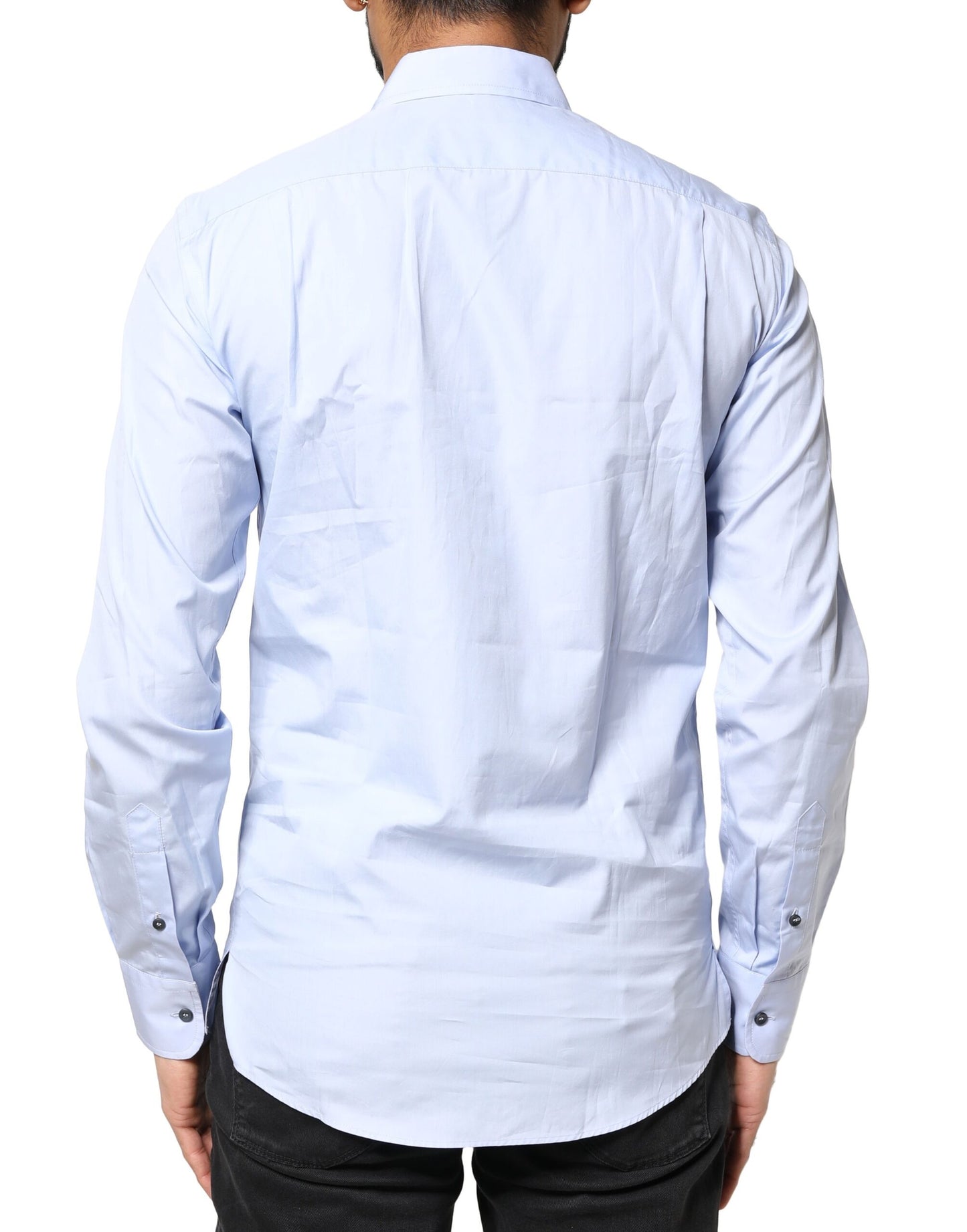 Dolce & Gabbana Hellblaues Baumwollhemd mit langen Ärmeln