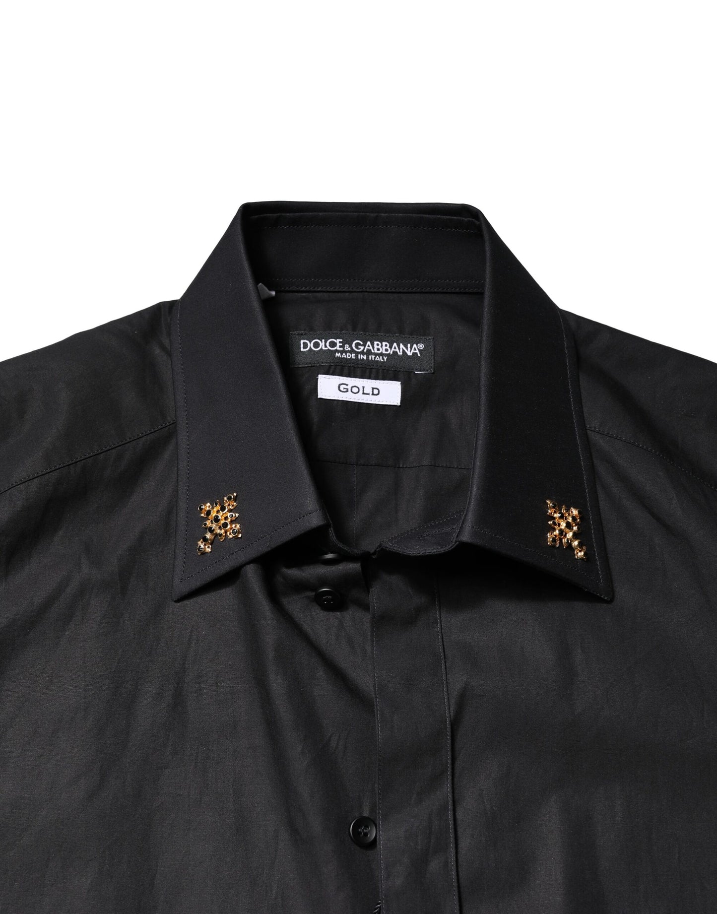 Dolce & Gabbana Schwarzes GOLD Kreuz verschönertes Herrenhemd