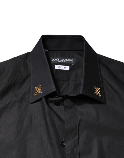 Dolce & Gabbana Schwarzes GOLD Kreuz verschönertes Herrenhemd