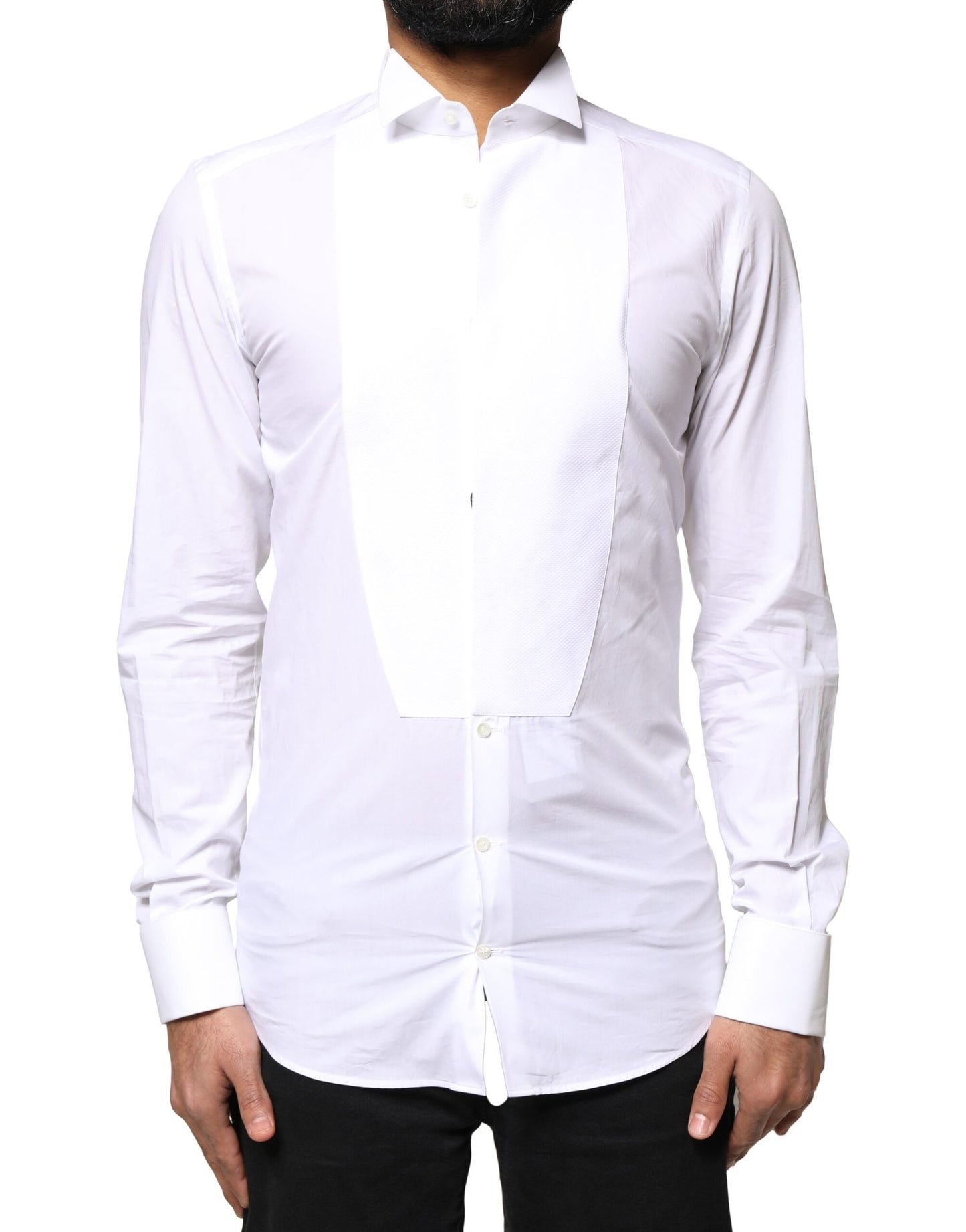 Dolce & Gabbana Weiß GOLD Baumwolle Popeline Lätzchen Formales Herrenhemd