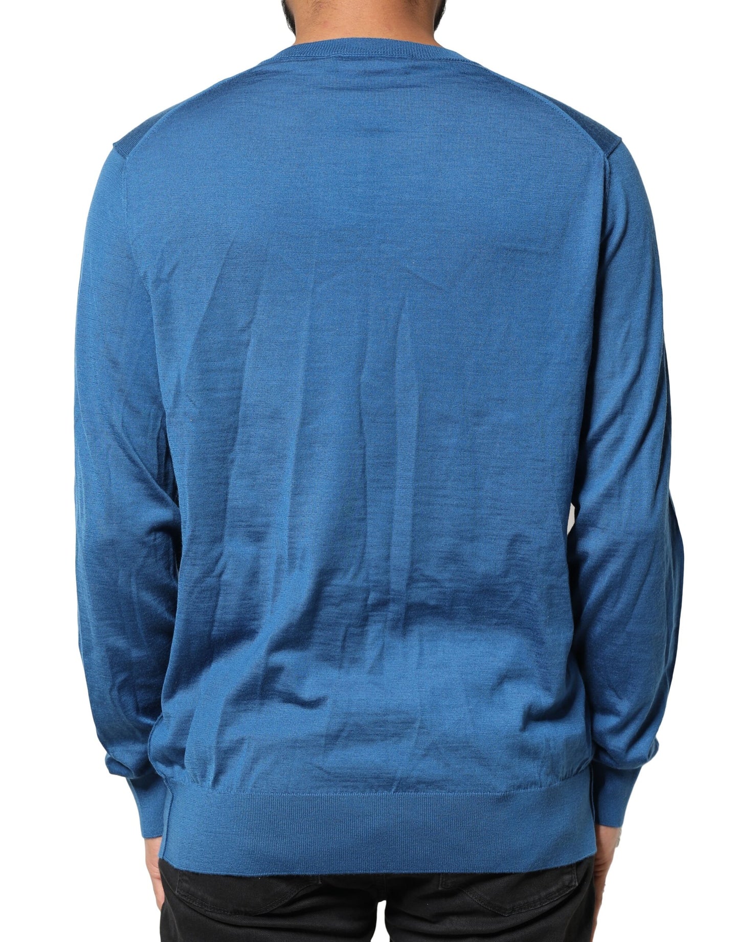 Dolce & Gabbana Blauer Kaschmir-Pullover mit V-Ausschnitt und Krone
