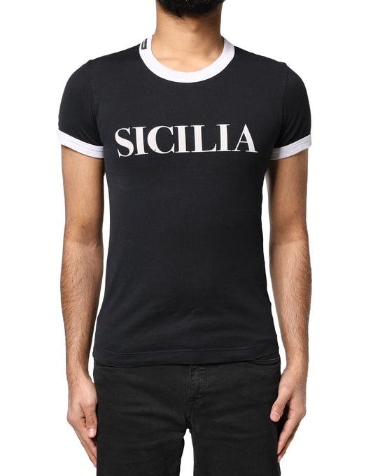 Dolce & Gabbana Schwarzes Sicilia Kurzarm-T-Shirt mit Rundhalsausschnitt