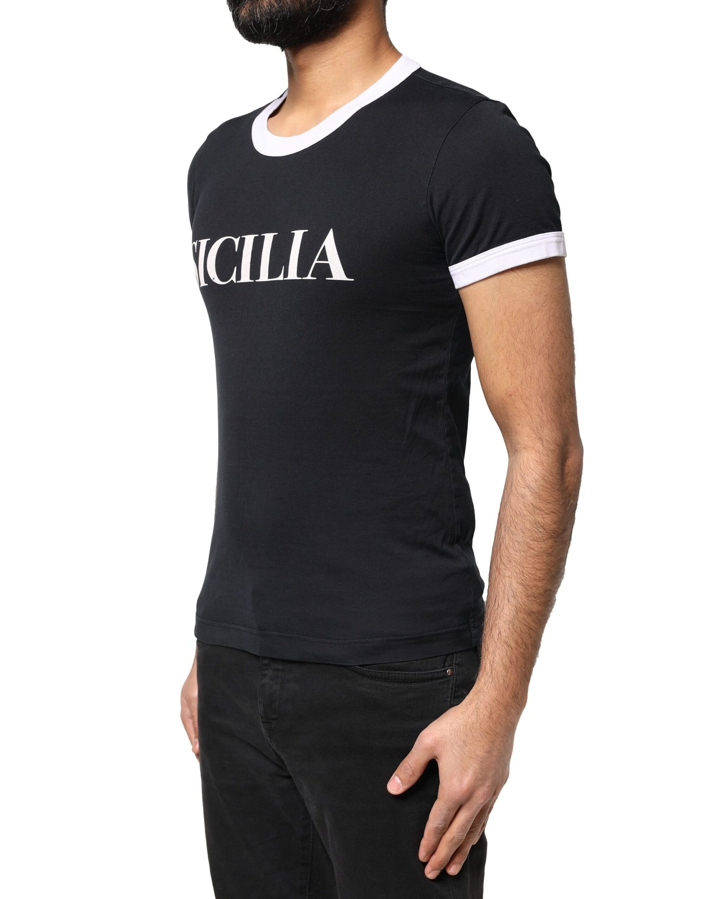 Dolce & Gabbana Schwarzes Sicilia Kurzarm-T-Shirt mit Rundhalsausschnitt