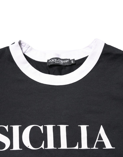 Dolce & Gabbana Schwarzes Sicilia Kurzarm-T-Shirt mit Rundhalsausschnitt