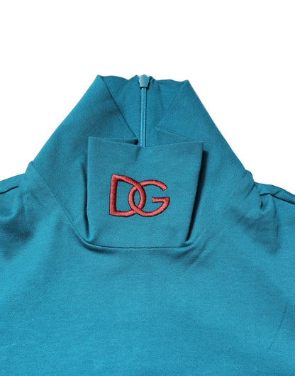 Dolce & Gabbana Blauer Baumwoll-Rollkragenpullover mit langen Ärmeln