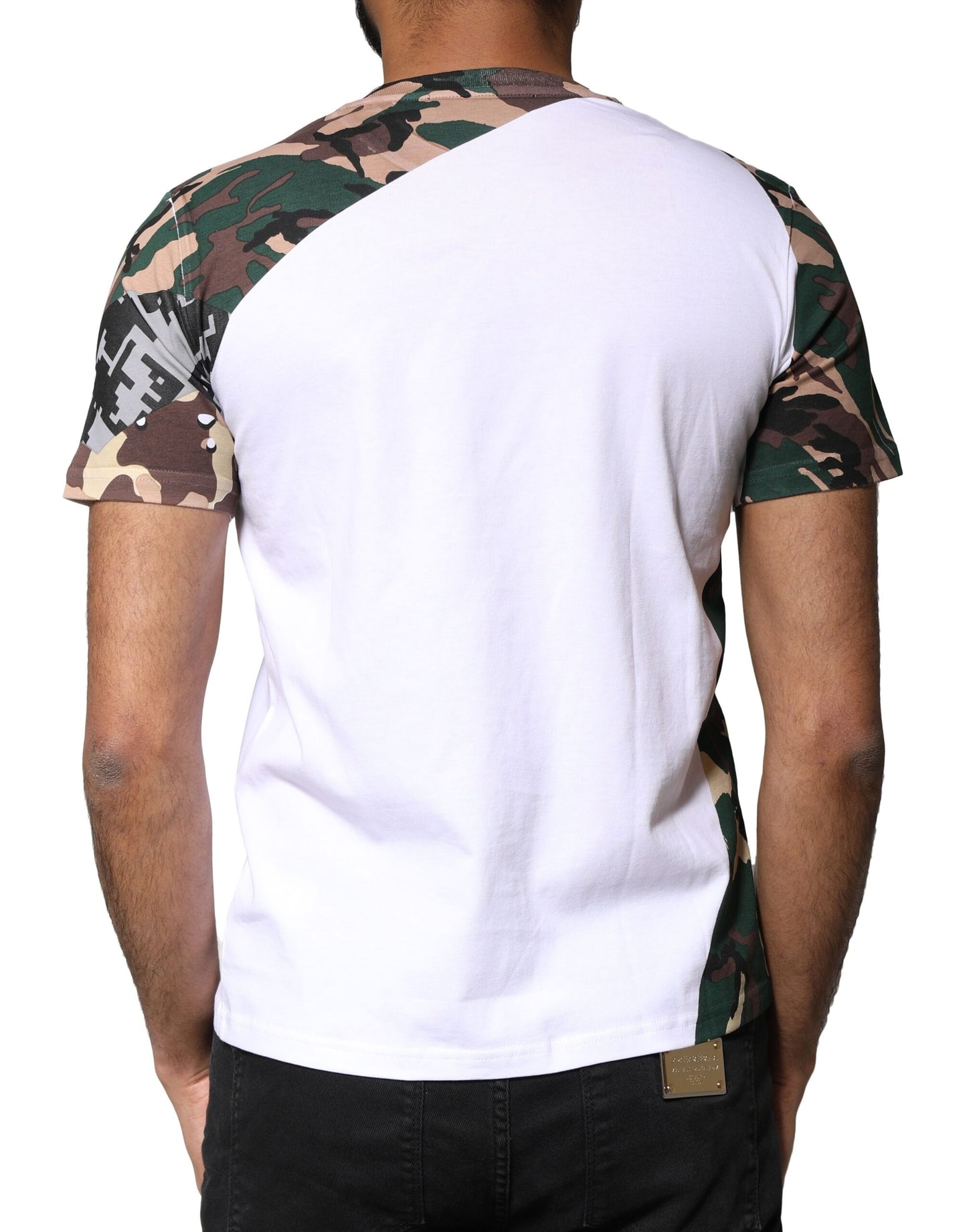 Dolce & Gabbana Weißes Camouflage Sterne T-Shirt mit Rundhalsausschnitt