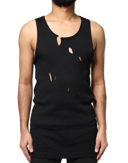Dolce & Gabbana Schwarzes Baumwolle Rip Style ärmelloses Männer Tank T-Shirt