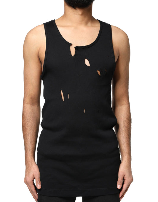 Dolce & Gabbana Schwarzes Baumwolle Rip Style ärmelloses Männer Tank T-Shirt