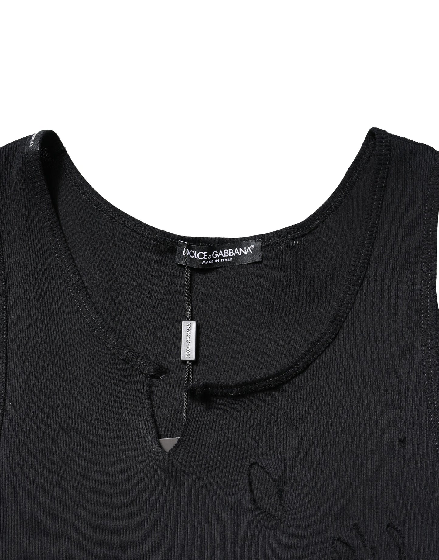 Dolce & Gabbana Schwarzes Baumwolle Rip Style ärmelloses Männer Tank T-Shirt