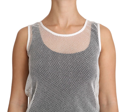 Dolce & Gabbana Weißes Netz-Transparentes ärmelloses Tank-Top