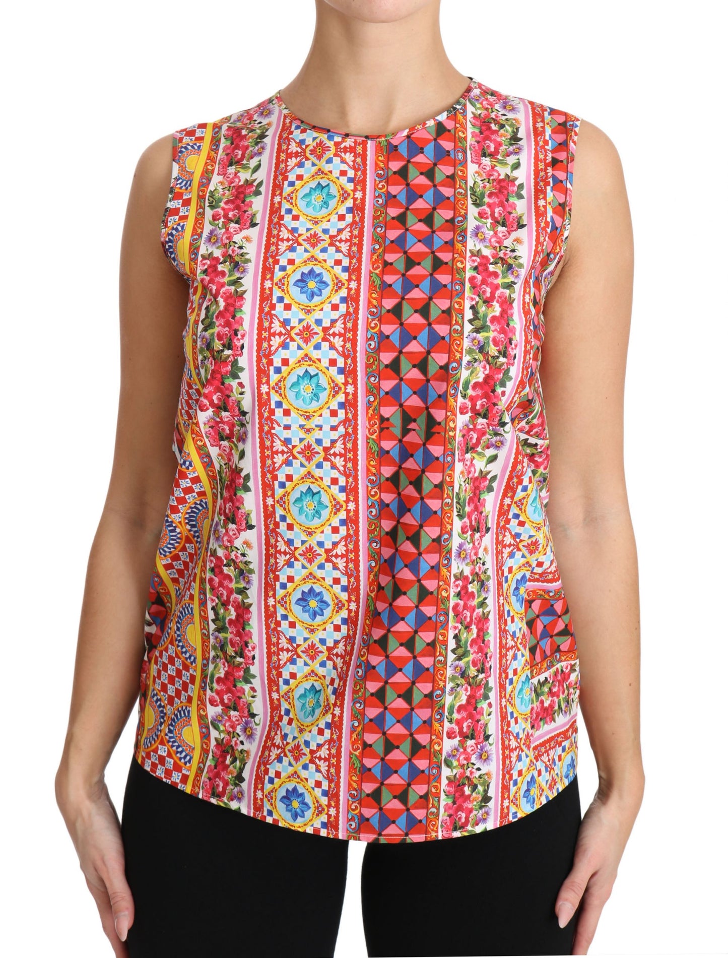 Dolce & Gabbana Carretto Print Tanktop aus reiner Baumwolle Floral Bluse