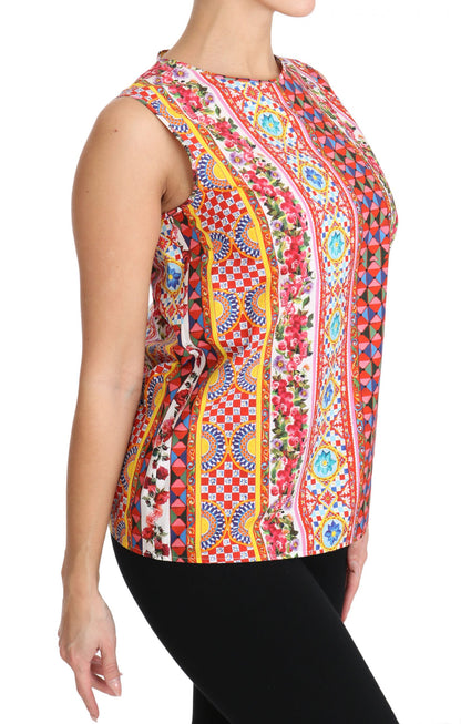 Dolce & Gabbana Carretto Print Tanktop aus reiner Baumwolle Floral Bluse