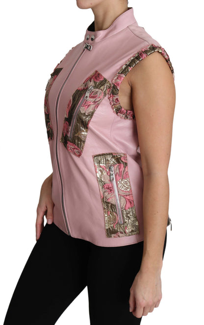 Dolce & Gabbana Rosa ärmellose Weste mit Reißverschluss aus Lammleder