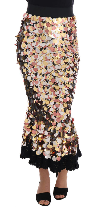 Dolce & Gabbana Goldfarbener Schößchenrock mit hoher Taille und Paillettenbesatz