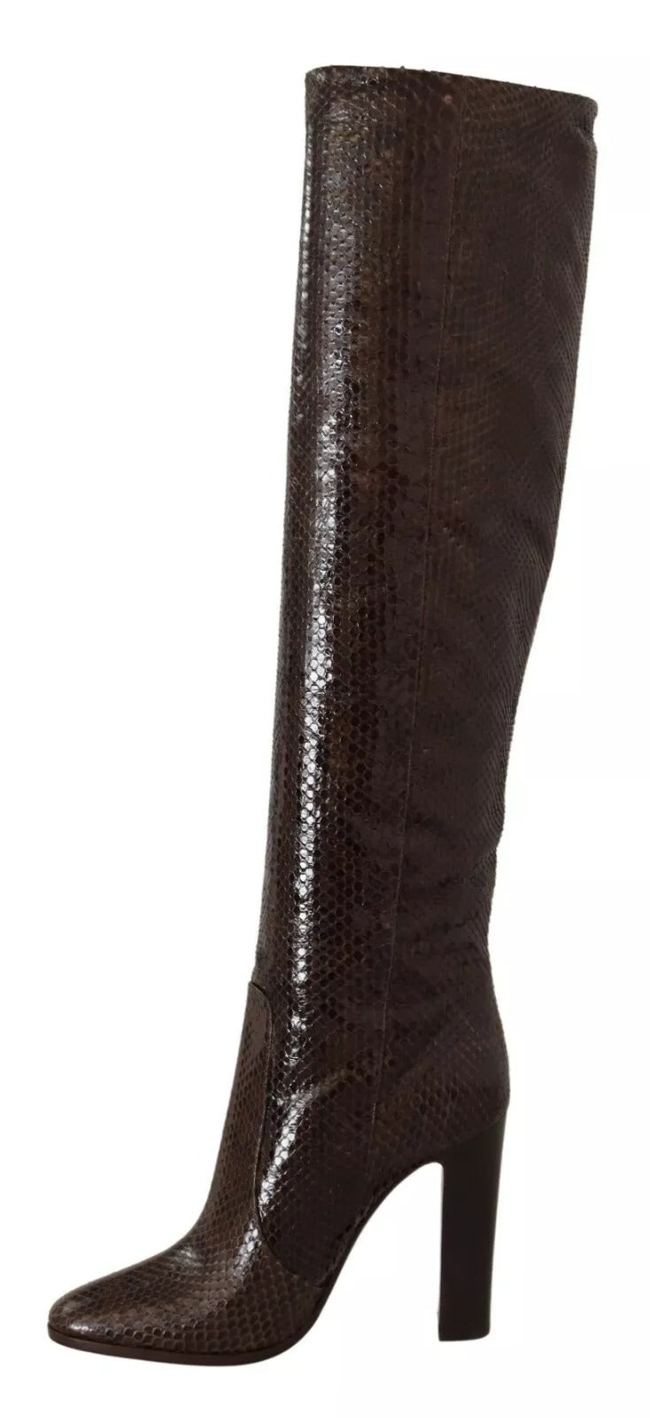 Dolce & Gabbana Braun Exotische Leder Absätze Hohe Stiefel Schuhe