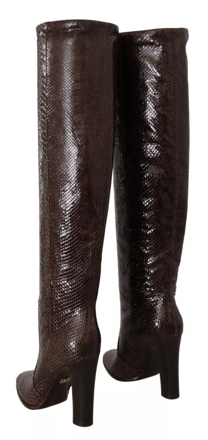 Dolce & Gabbana Braun Exotische Leder Absätze Hohe Stiefel Schuhe