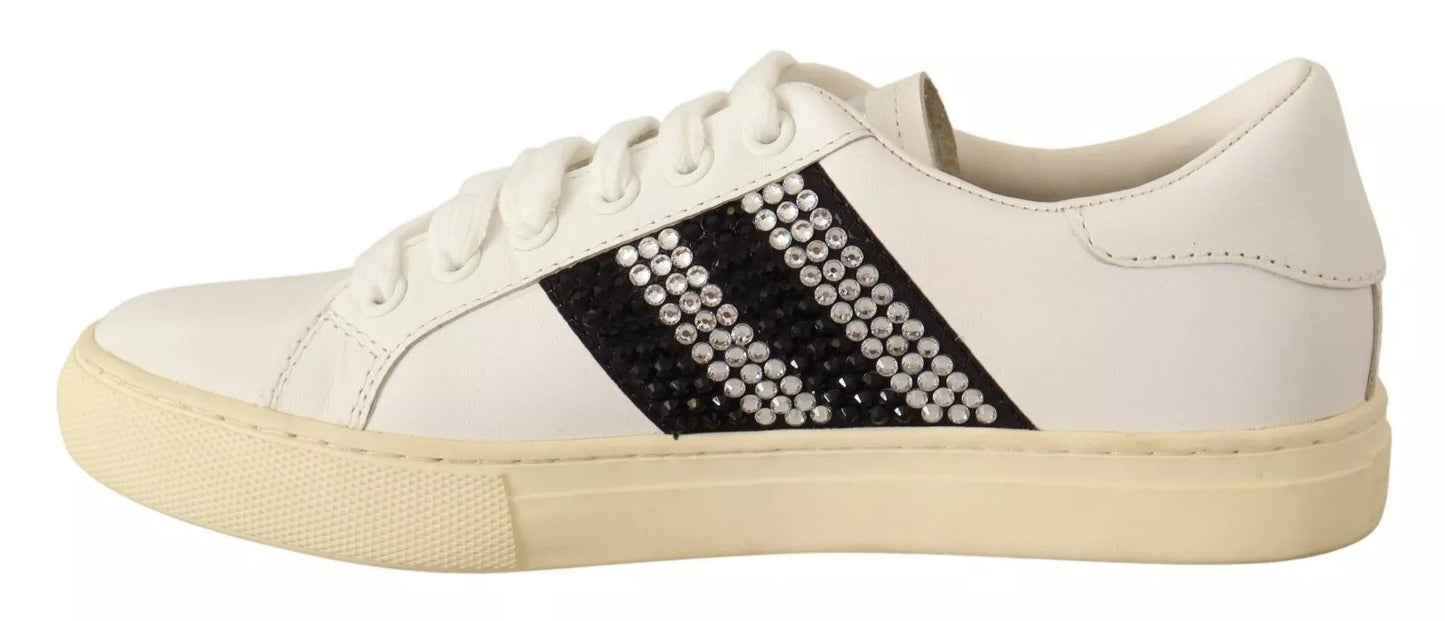 Marc Jacobs Weißes Leder Kristall verschönert Turnschuhe Schuhe