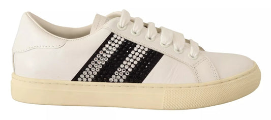 Marc Jacobs Weißes Leder Kristall verschönert Turnschuhe Schuhe